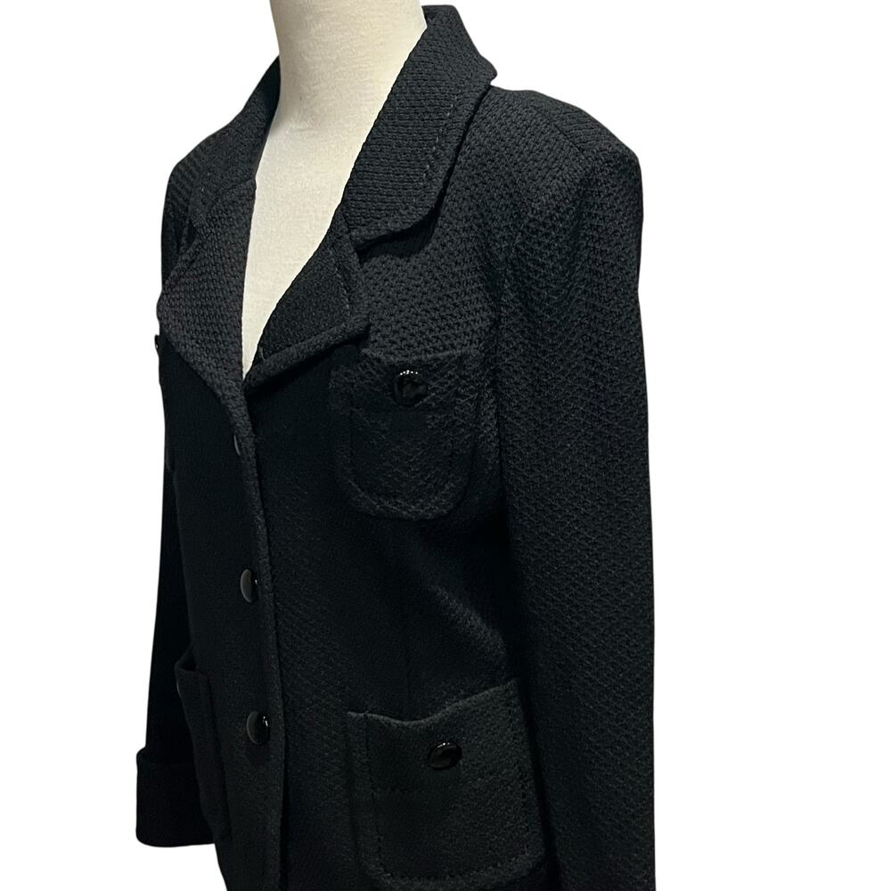 St John Caviar Santana Knit Blazer Jacket Women 6 Black Button Pockets Old Money - Picture 4 of 15